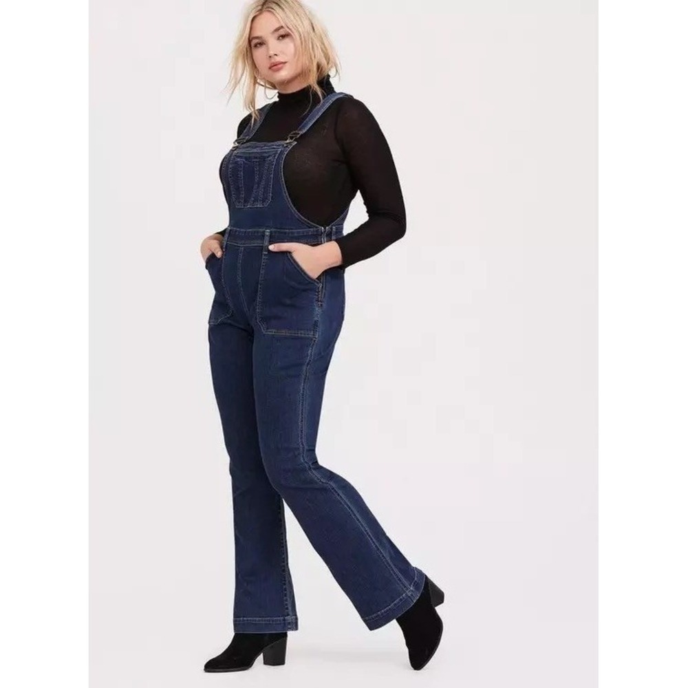 Torrid Women's Plus Sz 20 Vintage Stretch Dark Wash Flared Overalls